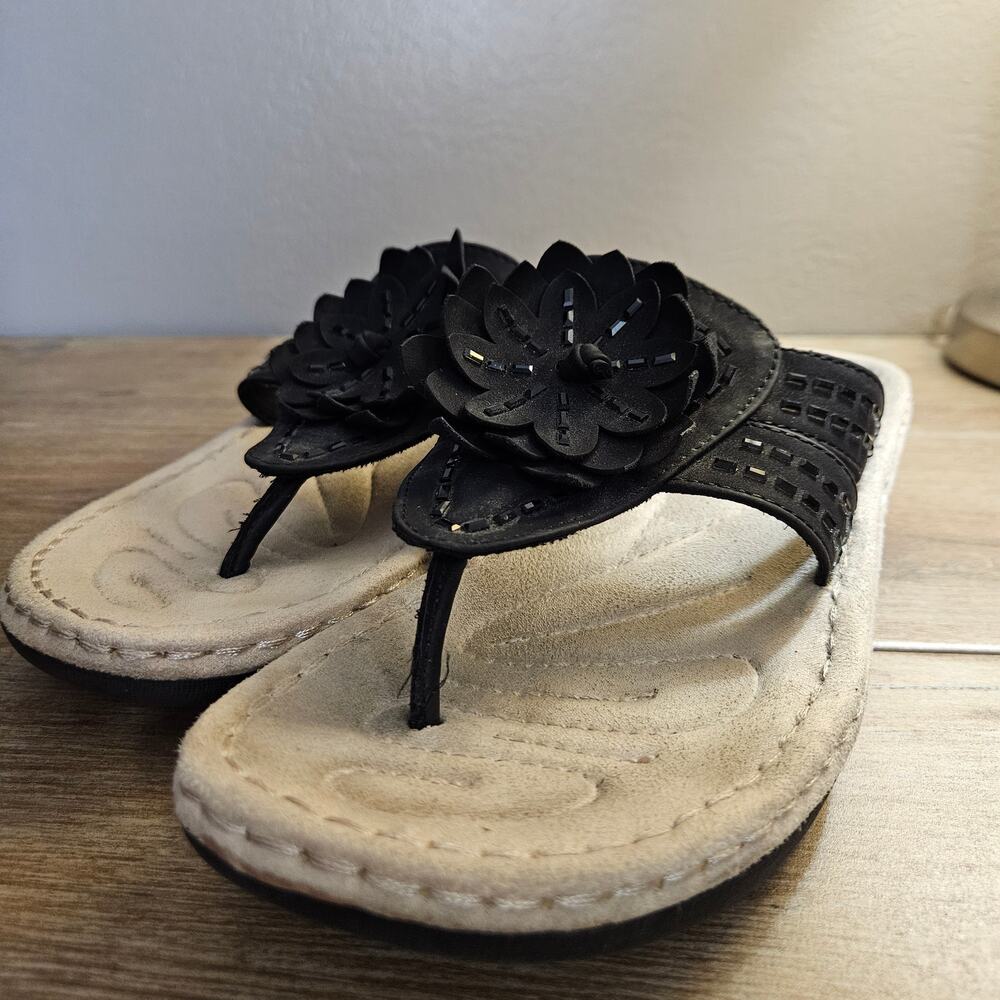 Boho Witchy Cliffs Cupcake II Women's 8M Black Floral Thong Sandals FairyGrunge